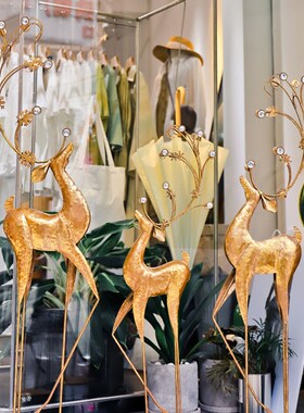 美式复古轻奢网红鹿落地装饰服装店铺橱窗客厅电视机旁玄关大摆件