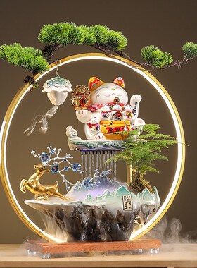 一鹿发财招财猫摆件开业礼物自动招手流水摆件循环水入户前台公司