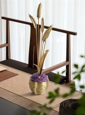 紫水晶聚宝盆招财装饰品客厅入户玄关五谷丰收麦穗新居乔迁摆件