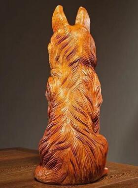 花梨木雕刻狗摆件实木十二生肖旺财狼狗家居客厅办公室玄关装饰品