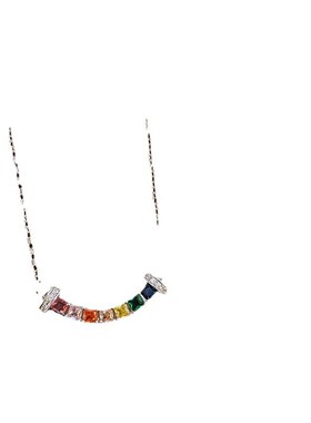 彩色微镶锆石项链甜酷辣妹微笑锁骨链森系 小众高级感气质项链女