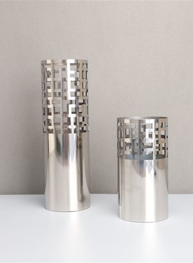 新中式金属银色花器花插样板房售楼部卧室书房可以餐厅桌面摆件