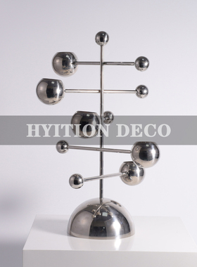 现代简约创意浪漫银色金属烛台摆件餐桌样板间桌面旋转几何装饰品