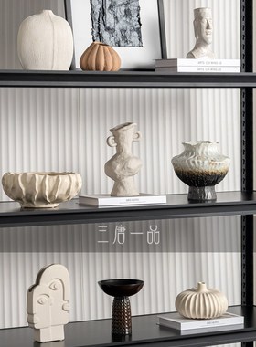 侘寂风小户型酒柜艺术品客厅摆件高级感日式餐厅民宿开放格柜摆设