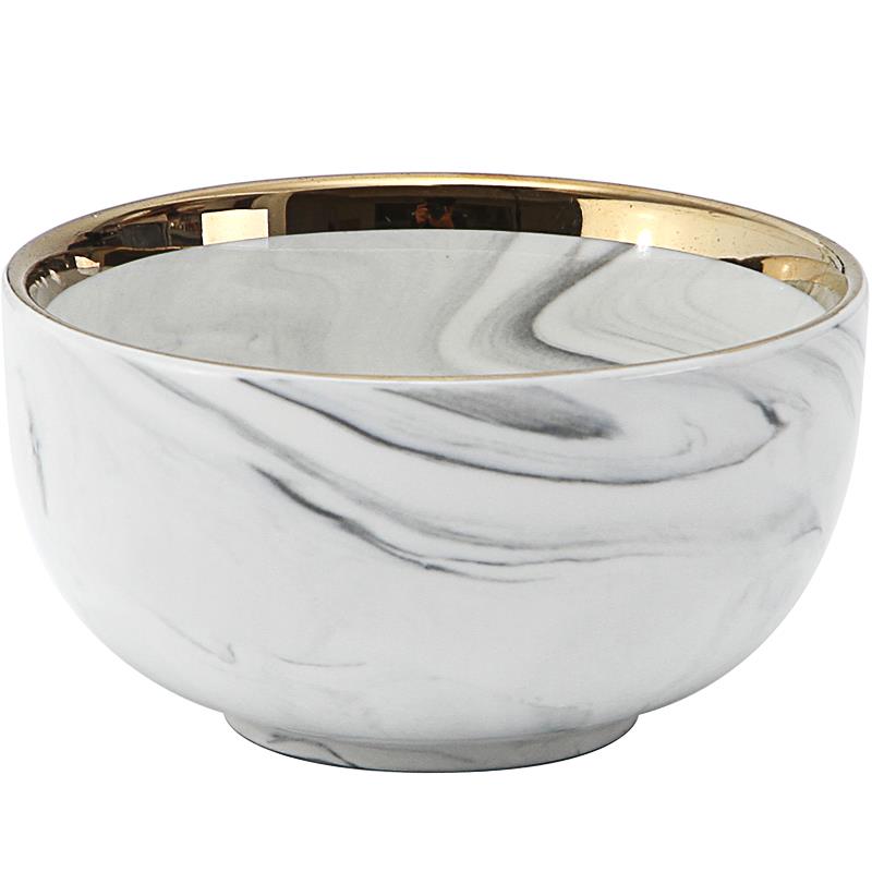 北欧风金边大理石碗碟套装家用陶瓷碗盘子网红碗筷轻奢餐具组合 - 图3