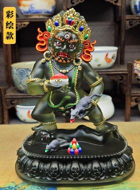 黑色财神佛像鎏金五路财神黄财神琉璃水客厅家庭拜桌摆件