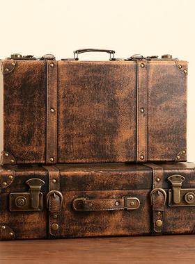 手提收纳箱复古皮箱道具行李箱做旧民国欧式整理箱老式装饰木箱子