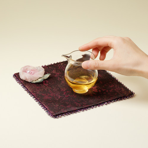 束刻 玫瑰花布艺双面茶席高颜值手工织锦缎隔热桌布茶艺干泡席垫 - 图0