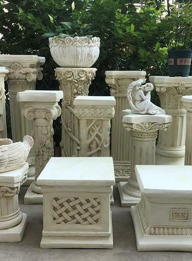 欧式罗马柱摆件边几落地装饰仿石膏复古花架花园花盆底座婚庆路引