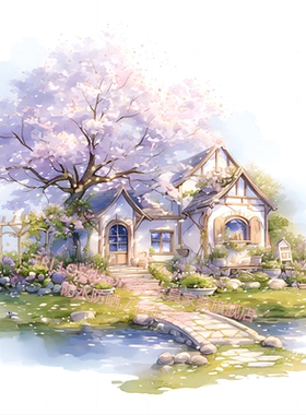 田园风唯美浪漫田野小屋卡通贴画客厅背景墙上自贴画防潮遮丑补洞