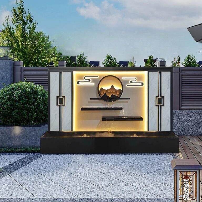 新中式不锈钢流水墙庭院别墅小区园林入户迎门水幕影壁背景墙,淘宝优惠券,粉丝福利购,淘宝优惠卷