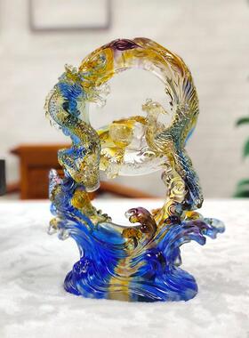 客厅装饰玻璃饰品龙凤吉祥触手可及豪华高雅艺术水晶工艺品新婚夫