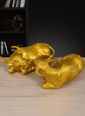 卧牛摆件纯铜牛工艺装饰品办公室桌客厅牛气冲天动物风水黄铜器