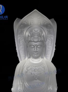 琉璃三面南海观音菩萨佛像家居佛堂摆件供奉中式请购琉璃工艺品