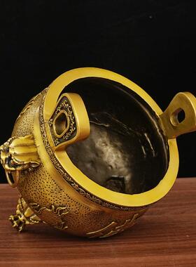 黄铜器铜香炉黄铜香炉香炉工艺品摆件三足铜香炉家用室内双耳