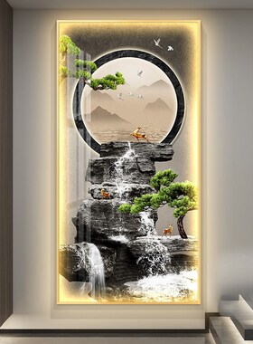 壁灯流水生财靠山图挂画LED玄关楼梯间装饰画大气高档入户灯光画