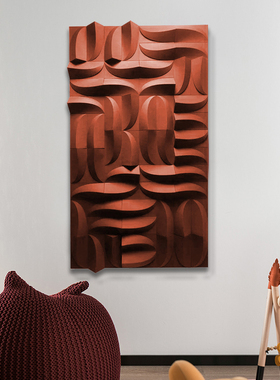 现代艺术壁画抽象木雕玄关肌理装饰画样品屋展示中心客厅立体浮雕
