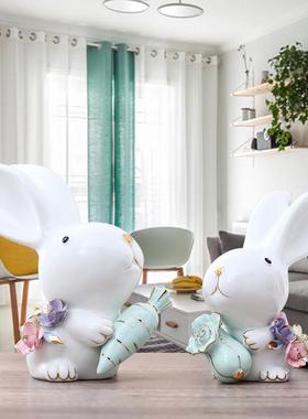 陶瓷兔子治愈系小摆件卡通可爱现代简约酒柜客厅家居玄关装饰品