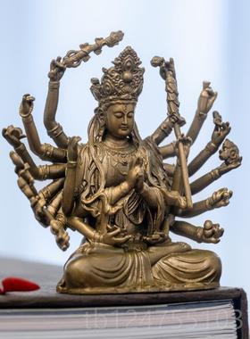 高档修行复古准提菩像准提萨佛母摆件黄铜随身佛像精简像致禅意装