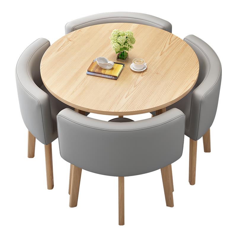 北欧休闲 洽谈桌椅组合出租房公寓桌子家用吃饭餐桌收纳接待小圆 - 图3