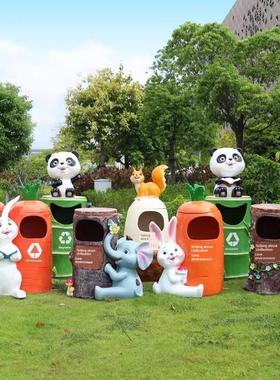 卡通动物长颈鹿玻璃纤维雕塑装饰品户外购物中心公园森林垃圾桶创