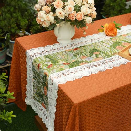 法式田园风花卉餐桌桌旗轻奢高级茶几电视柜长条柜台高档装饰盖布 - 图1