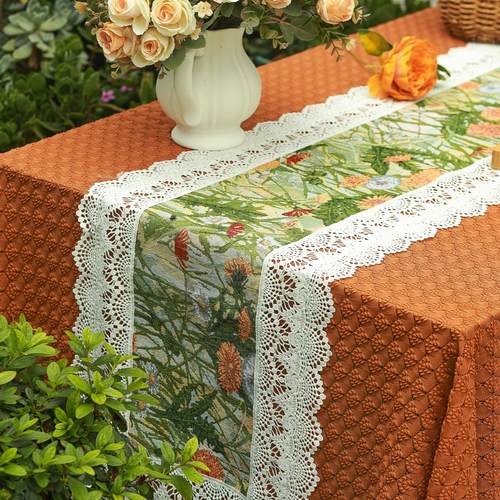 法式田园风花卉餐桌桌旗轻奢高级茶几电视柜长条柜台高档装饰盖布 - 图3