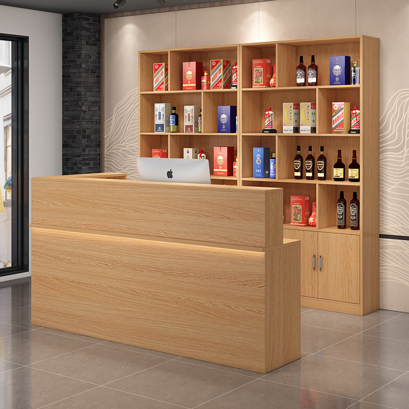 餐饮店吧台饭店收银台商用酒柜一体柜店铺收银桌柜台前台接待台 - 图2