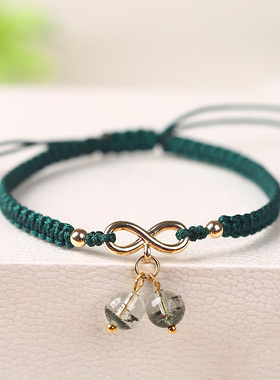 小樱桃手工草莓晶手链女编织红绳学生闺蜜礼物紫水晶灰月光可爱