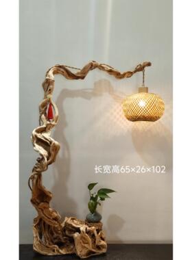 风化枯木摆件杜鹃根艺灯螽斯鸟笼挂架树根雕玄关客厅软装饰品