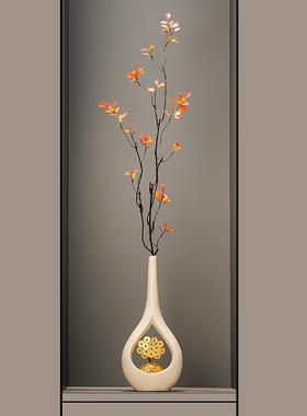 入户玄关壁龛装饰摆件石来运转仿真花陶瓷花瓶客厅电视柜装饰品