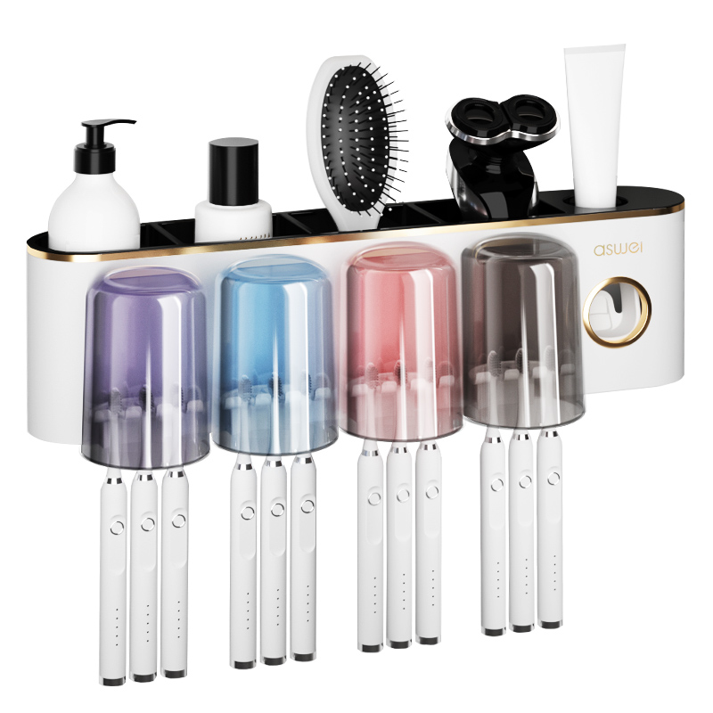 牙刷置物架牙膏牙杯电动漱口杯刷牙杯子家庭收纳免打孔卫生间壁挂 - 图0