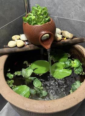 中式仿真树脂陶罐鱼池过滤装饰户外庭院水缸循环流水造景组合摆件