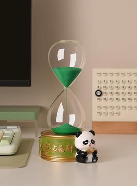 创意熊猫沙漏桌面装饰品办公室装饰品工作站减压情绪稳定手持小工