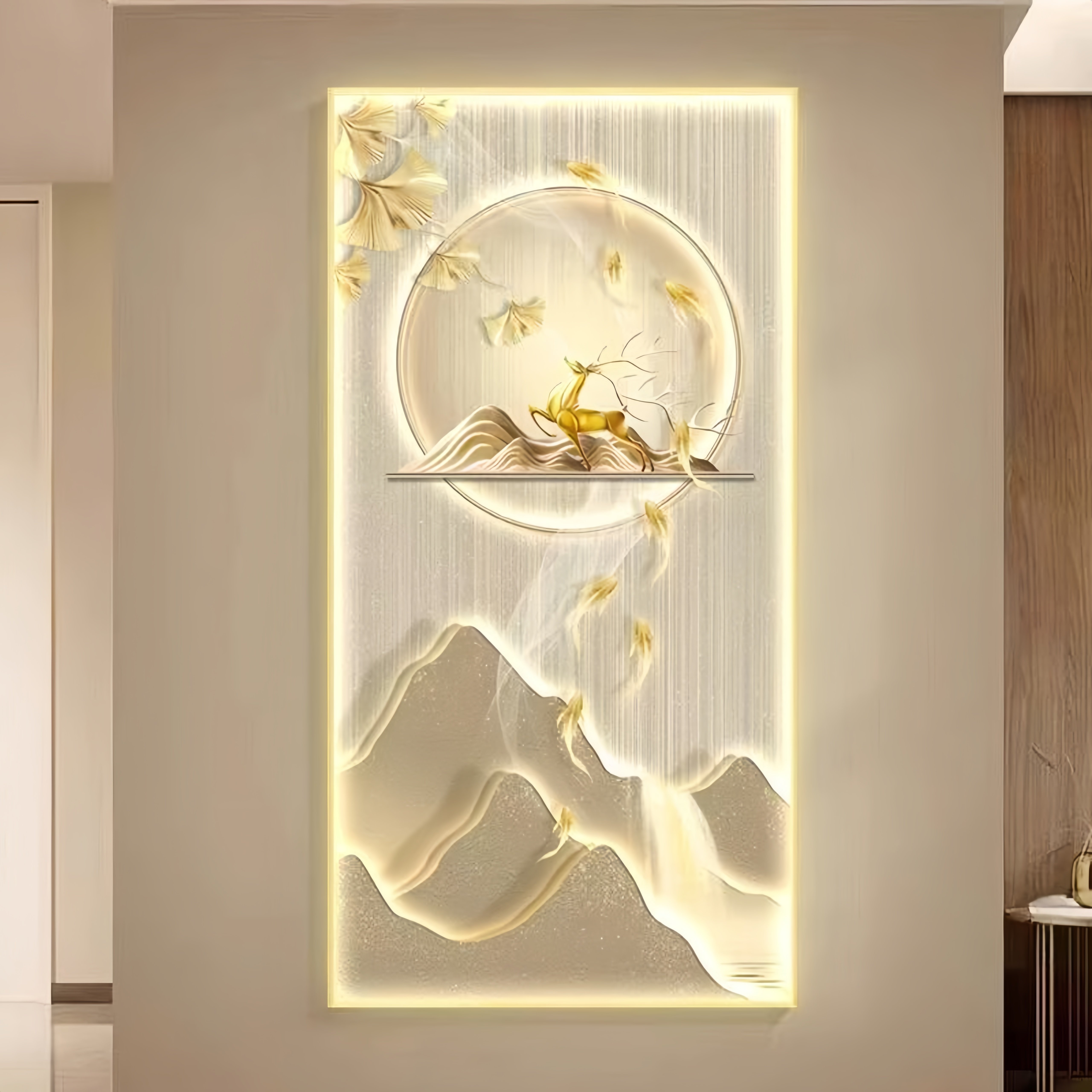 现代轻奢入户玄关装饰画麋鹿九鱼图大气过道壁画走廊尽头挂画灯画,淘宝优惠券,粉丝福利购,淘宝优惠卷