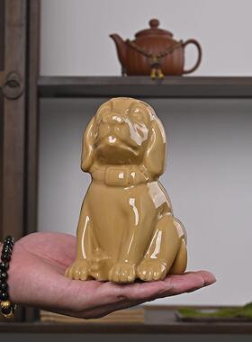 土黄色陶瓷狗摆件可爱十二生肖陶土小狗工艺旺财客厅家居房屋补角