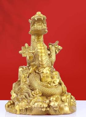 纯黄铜五爪龙祥龙献瑞盘龙生肖龙金龙青龙汉龙摆件中式家居摆件