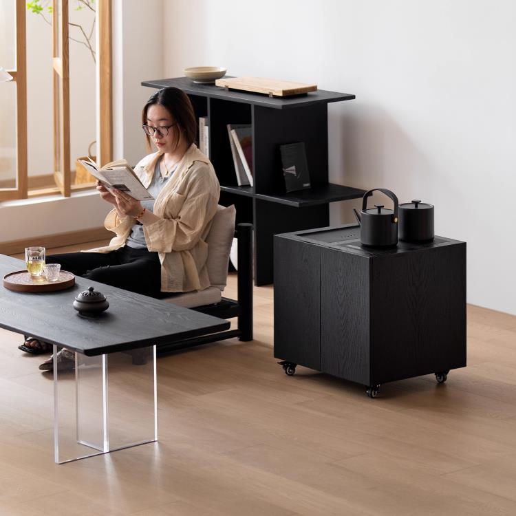 侘寂风实木茶水柜客厅边几可移动茶边柜小茶台烧水一体全自动茶几 - 图3
