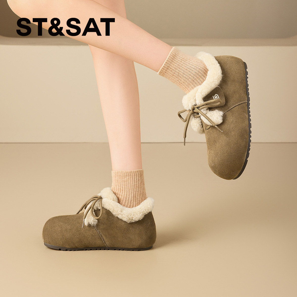 星期六加绒全包勃肯鞋女2025冬季女鞋内增高保暖雪地靴爆款毛毛鞋 - 图2