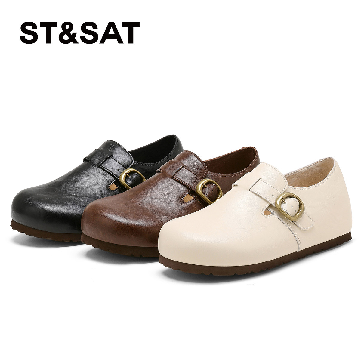 星期六皮带扣全包勃肯鞋女2026春季新款休闲女鞋舒适平底通勤单鞋,淘宝优惠券,粉丝福利购,淘宝优惠卷