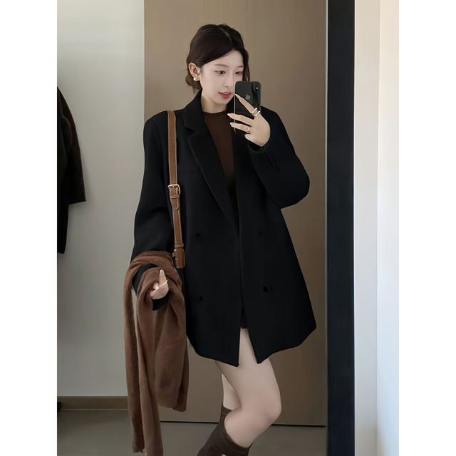 Korean high-end mid-length woolen jacket