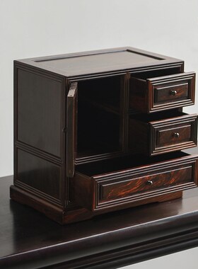 大红酸枝一门三抽线条款收纳盒家用实木珠宝箱中式家居客厅置物柜