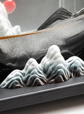 山水流沙画 画彷真迎客松摆件客厅玄关办公室茶艺新中式乔迁装饰