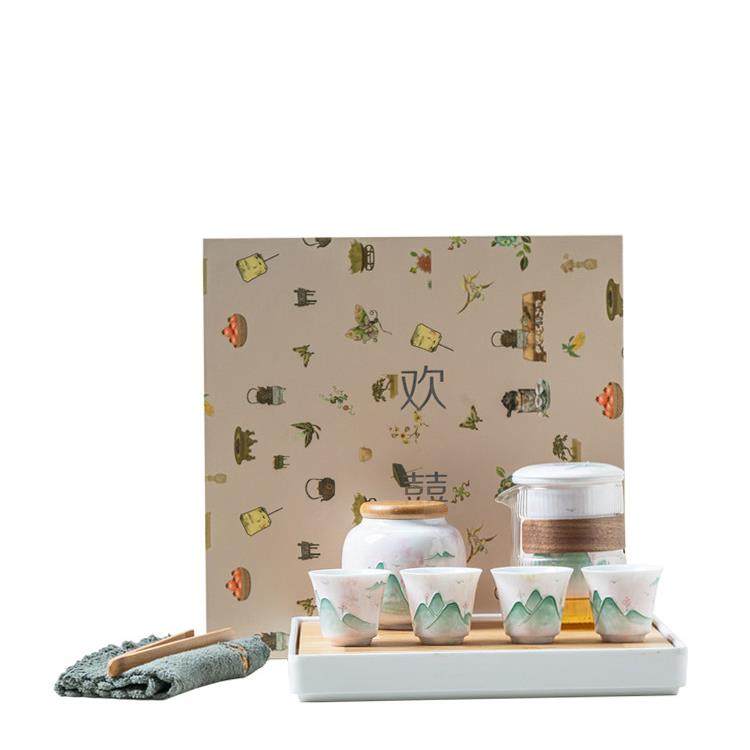 岩香坊白瓷手绘山水釉下彩玻璃旅行茶具陶瓷中式便捷旅行快客杯,淘宝优惠券,粉丝福利购,淘宝优惠卷