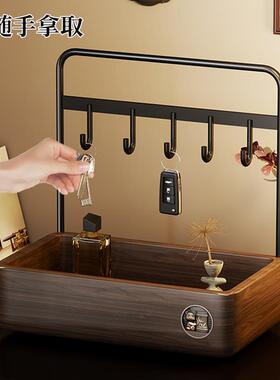 实木入户玄关收纳盒门口钥匙首饰摆件带托盘置物架轻奢复古装饰架