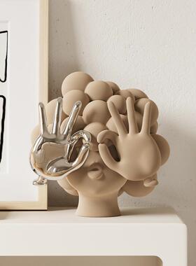 高端植绒个性抽象小雕塑艺术家居装饰客厅无障碍豪华壁龛饰品