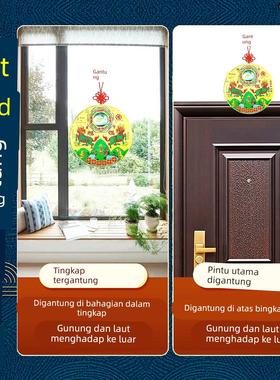 公母双麒麟山海镇图纯黄铜圆形八卦镜客厅摆件室外内大门窗户挂件