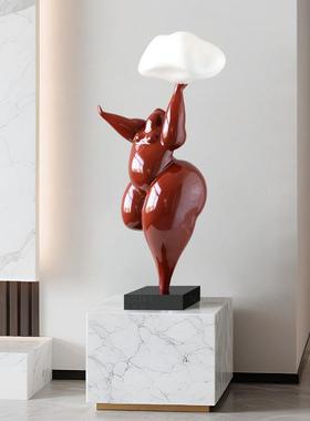 现代简约抽象胖妞人物雕塑摆件家居客厅玄关创意人形艺术软装饰品