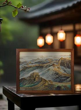 铜雕万里长城靠山水背景图办公室桌面摆台装饰品摆件客厅商务礼物