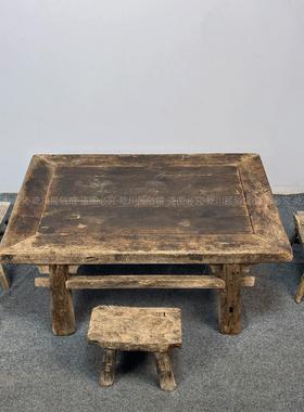 民俗老物件农村小地桌炕桌实木喝茶桌板凳农家院古董覆古装饰摆饰